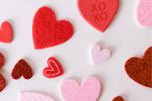 felt hearts of different shades of red