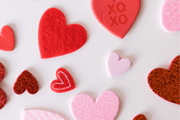 felt hearts of different shades of red