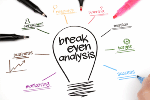 break even analysis infographic using lightbulb drawing